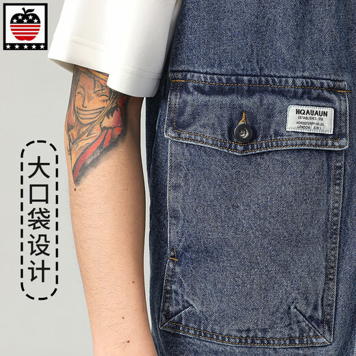 Aemape Apple Denim Vest Herrenjacke European und American Trendy Frühling großer Taschenhülsen und Mode Marke Vest Horse Clip 9215# Blue 4xl (Empfohlen 210 230jin [Jin gleich 0,5 kg])