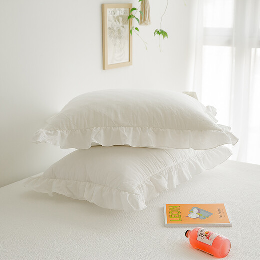 恋苑ins简约公主荷叶边枕套夏天少女心枕头套一对一只单人 藕粉色荷叶边 枕套一对 48cmX74cm