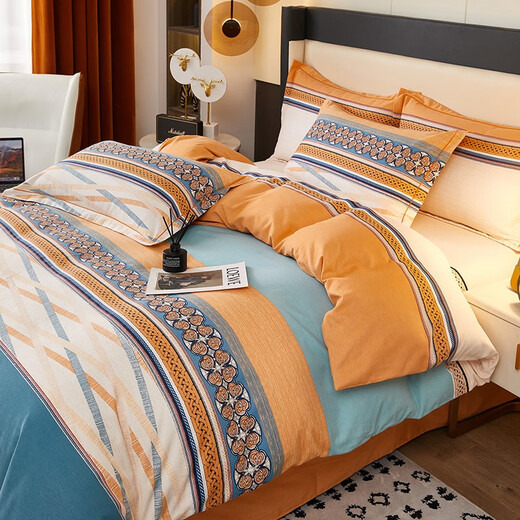 Nanjiren (Nanjiren) bed four-piece set of pure cotton brushed thickened sheets and quilt cover four-piece set quilt and mattress complete set of eight-piece set QL Glade-Ca 1.8 bed four-piece set sheet style - quilt cover 200*230