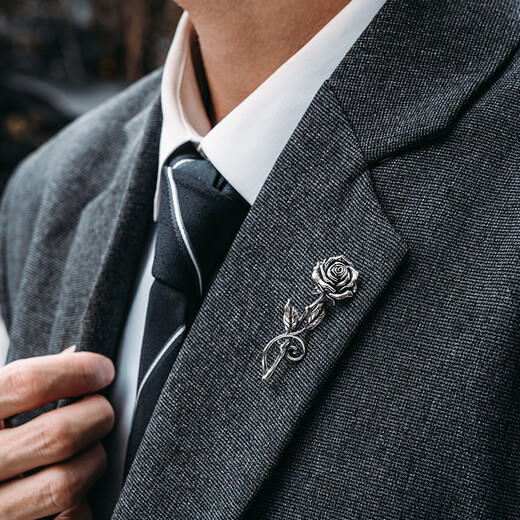 Mingyang Decorative Sea MYSH 925 silver rose brooch men's original retro high-end suit corsage pin birthday gift rose brooch + brand black gift box