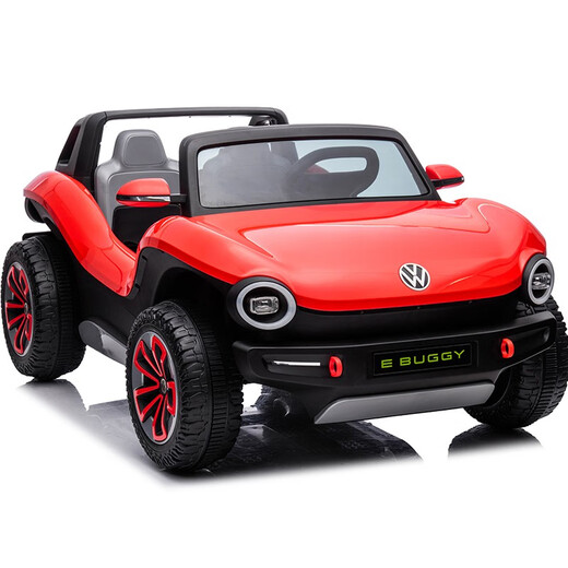 Join hands with Volkswagen Beetle electric children's car, four-wheeled baby with remote control, double toy car for children, can take adults with lithium battery, Supreme Red + soft wheels + large lithium battery, 6 hours of battery life