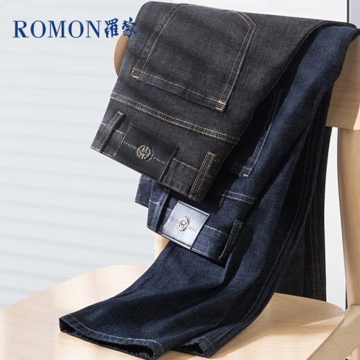 罗蒙（ROMON）商务休闲直筒牛仔裤男抗皱微弹正装男士大码裤子9911 深蓝36