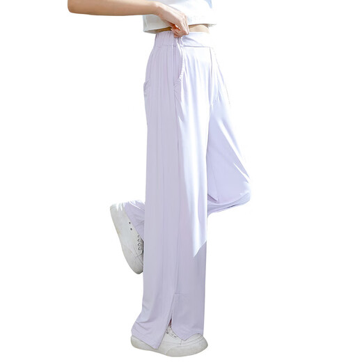 艾卡诺 I.KARNOW女童裤子夏薄款儿童夏季新款冰丝防晒裤女孩夏装防蚊阔腿裤中大童 15092紫色+9889白色 130