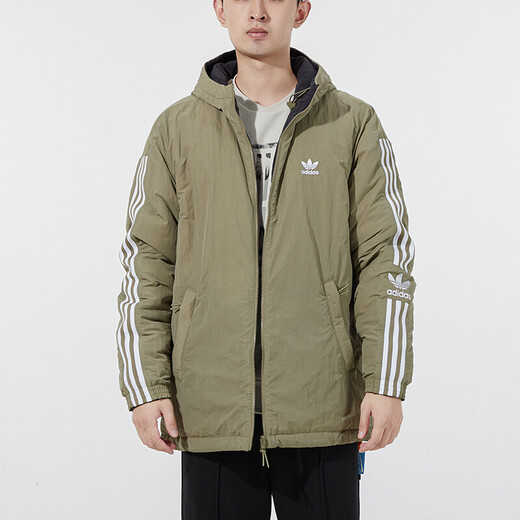 阿迪达斯 （adidas） 三叶草男装 冬季新款运动服户外休闲连帽保暖棉服外套 HL9214米白 M