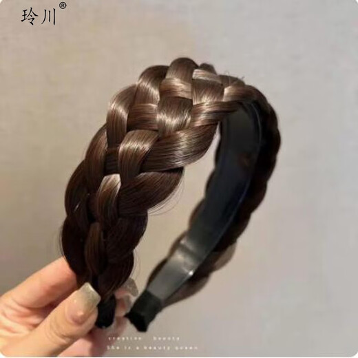 Simulated twist braid wig headband widened five-strand braid wide edge female handmade fishbone braided hair headband hairpin hair accessories dark brown