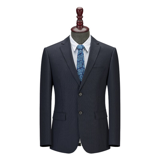 吉家单西服男商务正装羊毛便西装外套时尚单西服上衣 深蓝条纹 165/46B西服上衣