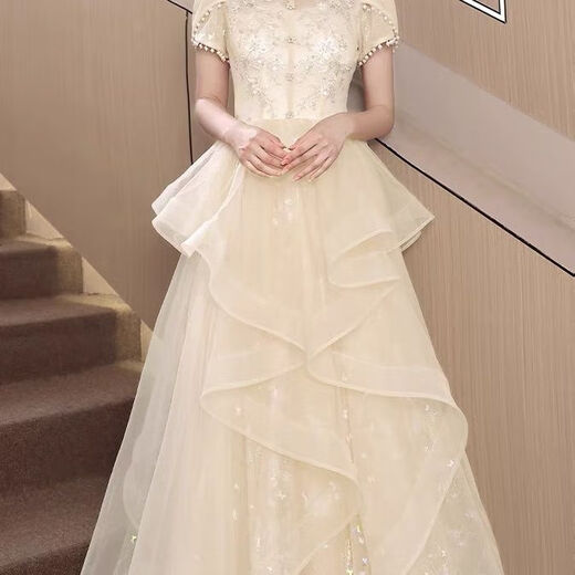 Hanyu high school student adult dress female 18 years old high-end dinner party niche art test performance high-end host dress 033 champagne M