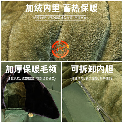 Jihua 3565 Military Coat Genuine Officer Uniform Winter Genuine Thickened Long Over-the-Knee Windproof and Coldproof Warm Cotton Coat for Men Army Green Coat-Fleece Non-Removable Liner One Size