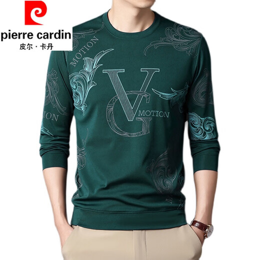 Pier Cardin Hielo para hombres Seda fría Folía transpirable Camiseta de manga larga primavera y otoño delgada sudadera redonda de cuello redondo Camisa de camiseta de mediana edad y jóvenes azules azul 6627 170/l