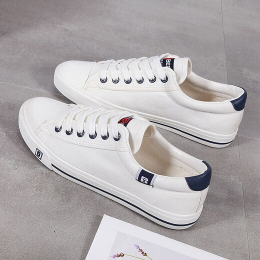 Chaussures en toile de printemps et d'automne d'origine humaine pour hommes et femmes couples basses à semelles plates, chaussures de tableau décontractées pour hommes et étudiants, les chaussures pour hommes polyvalentes sont à la mode et respirante. Blanc légèrement plus petit. 42 style masculin