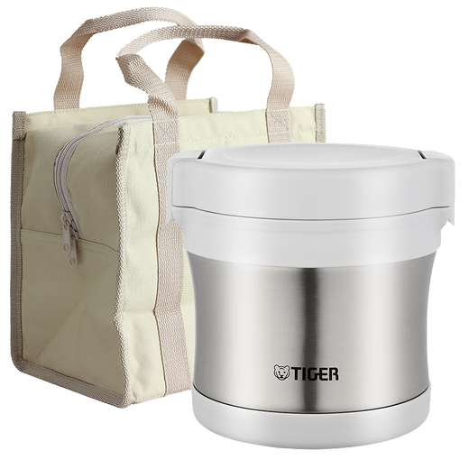 TIGER insulated lunch box LXB-A100/A10C Japanese style office worker 304 stainless steel lunch box double layer student lunch box stainless steel color XC + portable bag