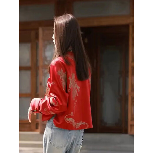 MODX Hong Kong women's clothing new Chinese style red Tang suit Song brocade coat for women's spring and autumn clothes European style buckle short style picture color (small quantity in stock) M [Suggested 100-115 Jin [Jin equals 0.5 kg]]