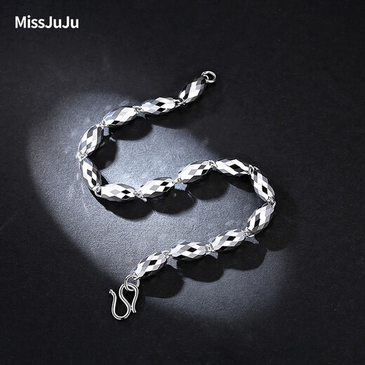 Miss JuJu pt950 platinum bracelet for men, platinum olive bead bracelet for women, fashionable shiny bracelet, weight 9.59g, length 21cm, thickness about 6mm