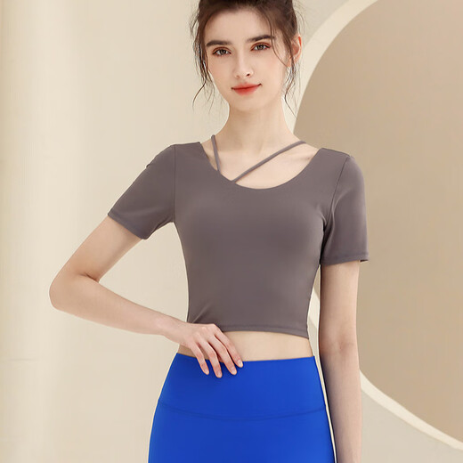 Shuangxiu Yoga Wear Set Sexy Back Slimming Pilates Training Running Fitness Mint Blue Short Sleeve + Haiyue Rock Pants S (85-100Jin Jin is equal to 0.5kg)