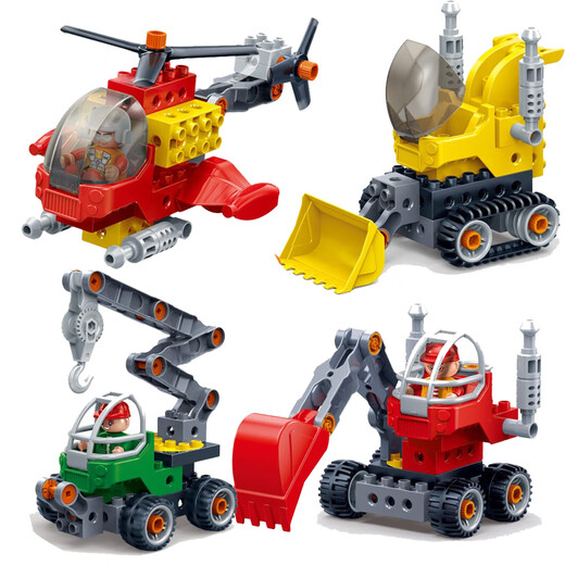 Bangbao Big Partchle Builds Builds, destornillador, excavador de vehículos de ingeniería versátil, grúa de aeronaves, juguetes de ensamblaje infantil, bulldozer 9711/helicóptero 9721