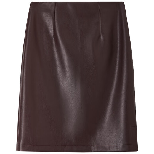 Shangdubila velvet skirt for women, autumn and winter leather skirt, temperament commuting, leg-showing long short skirt, small person hip-hugging skirt, coffee color XL