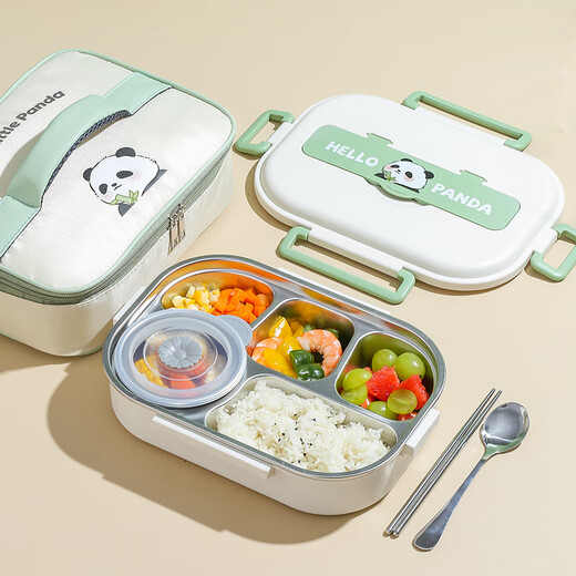 Le Yingfan primary school lunch box for grade 1-3 304 stainless steel insulated lunch box for primary school students special children's dinner plate panda + tableware + bag five compartments + soup bowl + meal 1ml