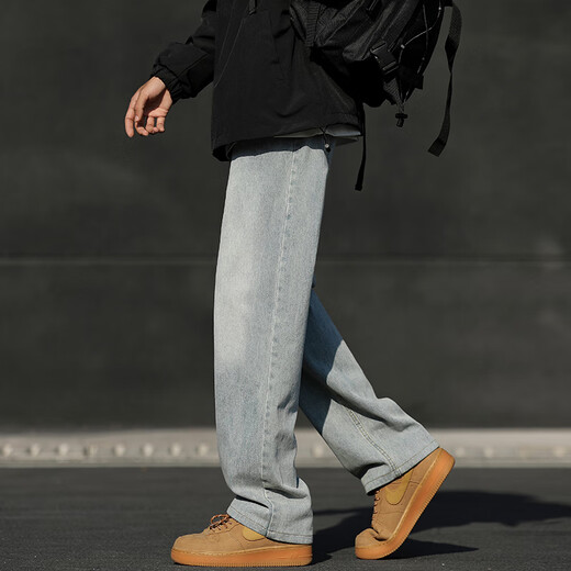 Foss Phil Retro Smoke Grey Jeans Herren Frühling und Sommer American High Street Trend Straight Big-Sports und Casual Long Hosen Trendy Brand 718-K870 Hellblau L [Empfohlen 130-145jin [Jin gleich 0,5 kg]]]