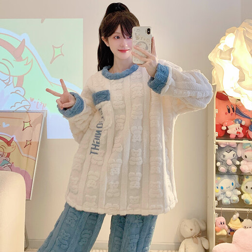 XiANGYAXIN CORALAL VELVET PYJAMAS für Frauen im Herbst und Winter verdickt und plüsch 2024 neues Modell plus Größe Fett MM Flanell Home Clothing Y6629 Khaki Bär L Größe 100-120jin [Jin gleich 0,5 kg]