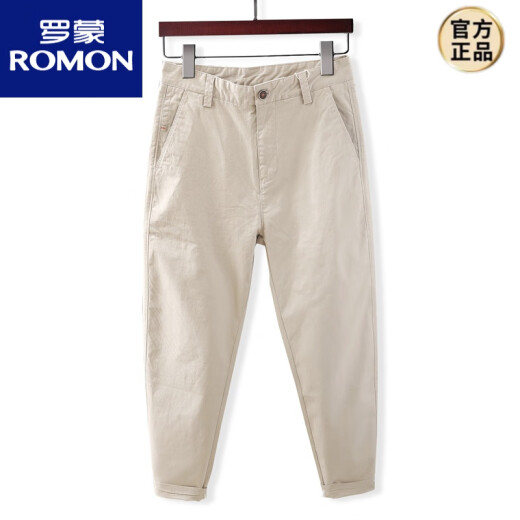 罗蒙（ROMON）夏季新款潮牌净版棉质男士休闲裤子复古日系直筒锥形裤长裤百搭 卡其色休闲裤(四季款式) 32 130-140斤