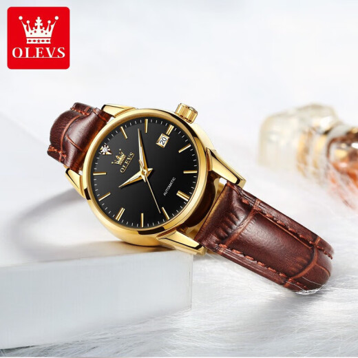 
OLEVS Swiss certified brand watch women's mechanical watch fully automatic simple temperament women's watch fashion lover gift OLEVS 6629-brown leather full gold black face women