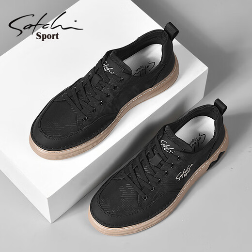 Satchi Casual Shoes Herrenschuhe 2025 Sommer Neue atmungsaktive Sportbrettschuhe trendy vielseitige Business Canvas Schuhe Herrenschuhe Schwarz 41 [Lederschuhgröße]