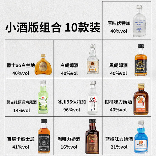 Baraka便利店小酒调酒基酒套装迷你版小酒洋酒伏特加威士忌利口酒小瓶酒 【兄弟局】50ML*10瓶