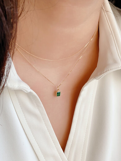 Nanzhi exquisite Korean pure 14K gold pendant female personalized square emerald inlaid K gold clavicle chain pendant separate movable circle pendant without chain 14K gold