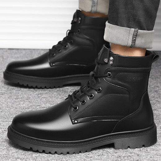 Chuitianpeng 3513 cruiser men's boots tactical special officers and soldiers combat boots winter high-top pure wool army hooked cotton leather shoes to keep warm 3518-1 black single shoe style 40