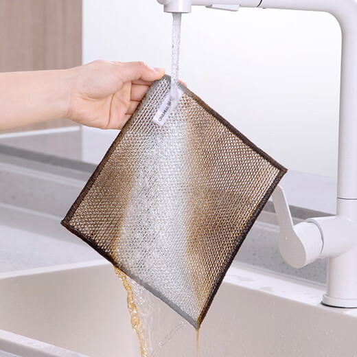 Camellia steel wire rag, metal wire silver wire dishwashing cloth, special decontamination and wear-resistant artifact for kitchen pot washing, double-sided double-effect cleaning bamboo fiber silver wire 2 pieces