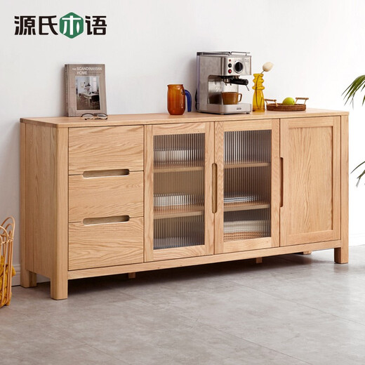 源氏木语 实木餐边柜北欧橡木家具家用柜子储物碗柜简约现代茶水柜 原木色 餐边柜1.8米【玻璃门】 180x40x82.5cm  3门