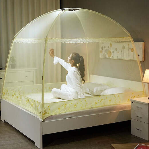 Jiuzhoulu No Installation Mosquito Net 1.8-meter Bed Class A Encrypted Tent Mug Mosquito Anti-Yuan Three-Open Door Zipper Sitting Bed-style Steel Wire Dream Garden-A Ledger-Large Space 150*200cm