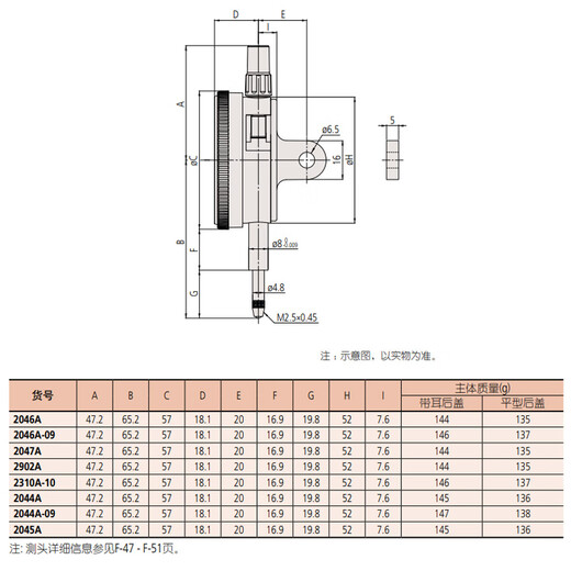 Mitutoyo dial indicator dial indicator pointer indicator imported from Japan 2046AB/0-10mm/0.01mm flat back cover