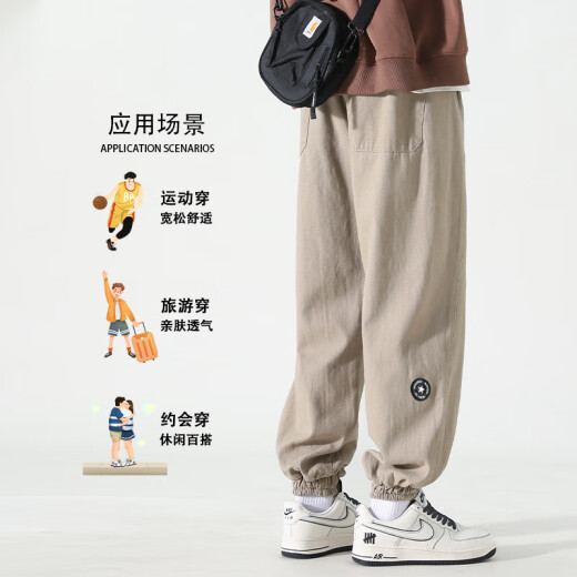 顶峰保罗（Dingfengbaoluo）纯棉裤子男春夏季日系大码百搭宽松工装束脚休闲长裤WH5610军绿L