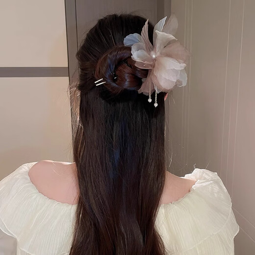 Meng Keduo New Chinese Flower Ancient Style Hairpin Women's Tassel Hair Fork Chinese Style Hanfu Headdress Step-Shaking Hair Accessories Hairpin Hairpin Champagne Color 1