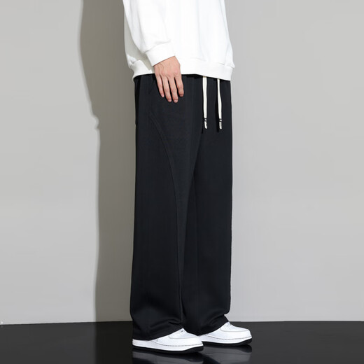Chen Xuan trendy brand large size men's casual pants fat loose straight wide leg sports pants plus fat enlarged men's drape sweatpants black 9XL (280-300Jin Jin is equal to 0.5 kg)