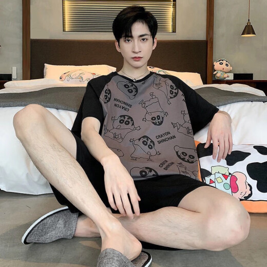 
Yingwen men's pajamas for summer short-sleeved thin style for youth loose large size 200 Jin [Jin equals 0.5 kg] Casual home clothing suit can be worn outside 6623# 4XL