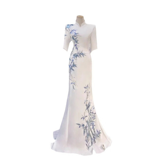 Wenmi Music Student Art Examination Dress Women's Satin Light Luxury Niche New Chinese Style White Waist Long Evening Vocal Performance Guzheng White S