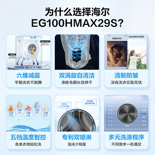 Haier drum washing machine fully automatic ultra-thin all-in-one washer and dryer 10 kg Lazy household HMATE29S similar model large capacity with dryer HMAX29S 20% national subsidy industry best-selling丨selling millions丨rave reviews