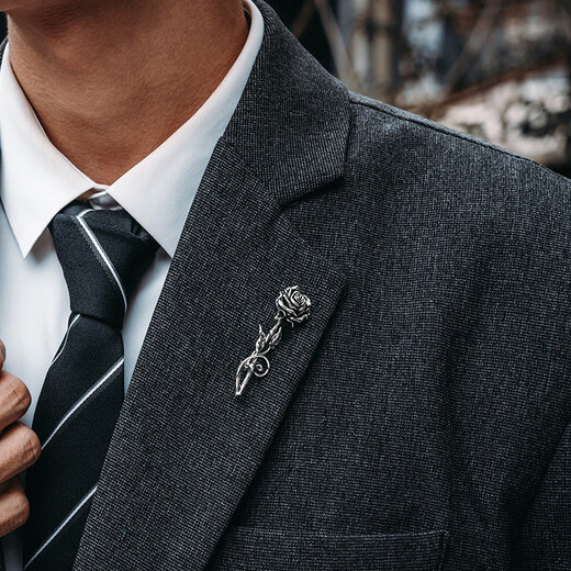 Mingyang Decorative Sea MYSH 925 silver rose brooch men's original retro high-end suit corsage pin birthday gift rose brooch + brand black gift box