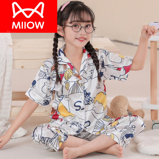 Cat Man (Miiow) Princess Style Frühling Frühling Kurzarm Kinderhose Kurzarm Ice Sense Girl Seidenpyjamas Frauen Seiden Spring und Sommer Süßes 1049 M Girls 10 Größe 105 115C 38jin [Jin gleich 0,5 kg] (Mädchen 10