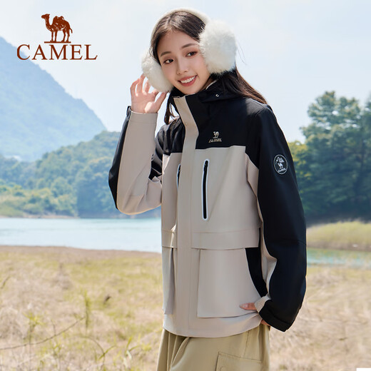 骆驼运动外套男三合一抓绒三防科技登山服外套女 6630，幻影黑 ，中性【抓绒胆】 L