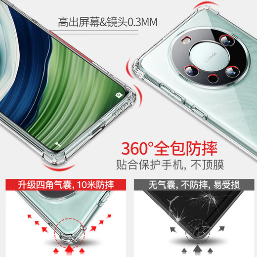 Maikuqi is suitable for Huawei mate60pro/Pro+ four corner anti-fall mobile phone case full-pack anti-fall airbag transparent protective case soft case TPU transparent white