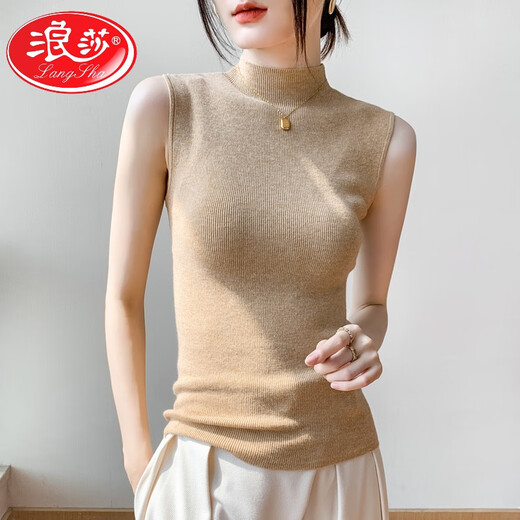 LangSha half turtleneck sleeveless vest for women in autumn and winter new style wool wool slim bottoming shirt gray suit with knitted sweater white M 100-115Jin Jin is equal to 0.5 kg