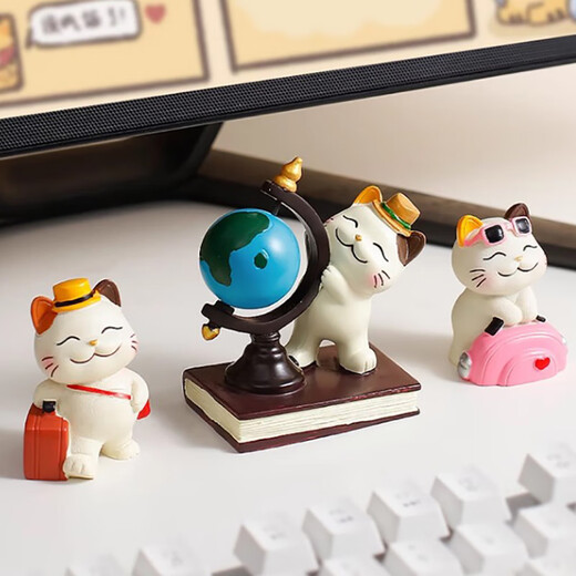 Mansenxin Cute Travel Cat Computer Desktop Ornament Display Decoration Desk Work Station Decompression Emotional Stability Doll Travel Cat 5-piece Set