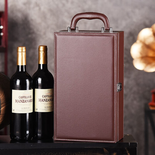 Yiniao red wine box leather box double wine gift box red wine universal packaging box with wine utensils empty box does not include wine brown one (with wine utensils, multi-bin straight hair, does not include wine)