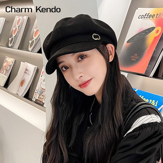 Charm Kendo beret autumn and winter versatile octagonal hat windproof big head circumference newsboy hat cold-proof warm casual men and women same style coffee color