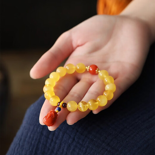 Longyin Beeswax 10mm Single Circle Buddha Beads Gold Twisted Honey Amber Bracelet Nanhong Pixiu Red Agate Women's Birthday Gift YJ 10mm