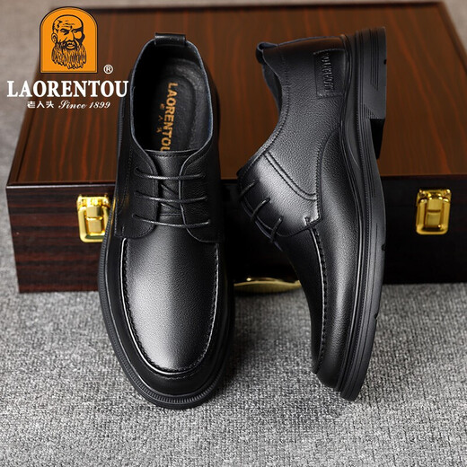 Alter Mann des Mannes (Laorentou) Business Casual Lederschuhe für Herren Frühling und Herbst Atmungsfreie Kleidung-resistente Kopf Leder-Schnürschuhe Hochzeitsschuhe Daddy Schuhe La13067 Black 41