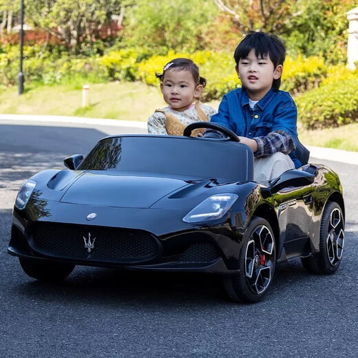Yijing Maserati two-seat baby electric car four-wheel remote control swing car can sit adults and children baby toys four-wheel drive white + soft wheels + 12V14 battery leather seat + remote control